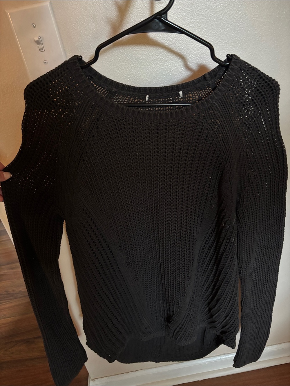 Black Open-Knit Women’s Sweater - Classic Crewneck